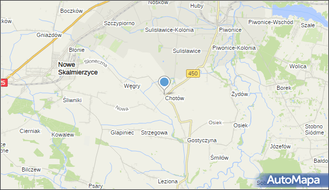 mapa Chotów, Chotów gmina Nowe Skalmierzyce na mapie Targeo